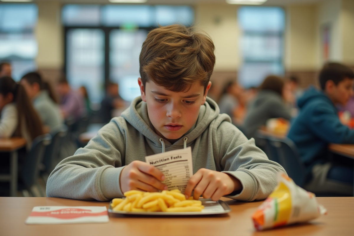 Adolescent lisant l étiquette nutrition d un chips