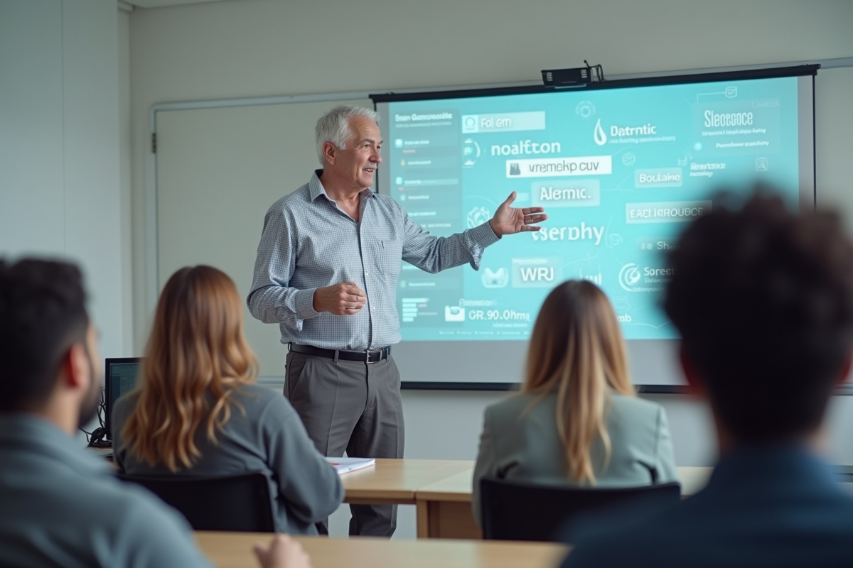 Professeur expliquant des termes d