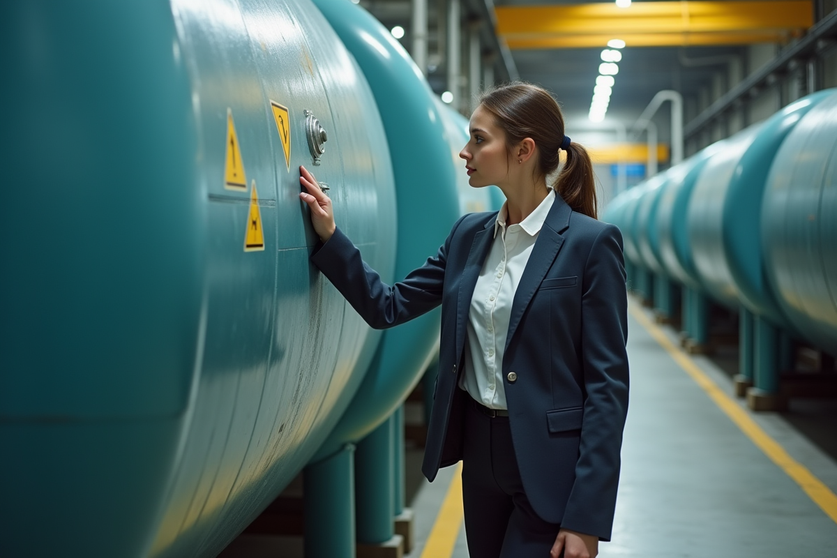 Jeune femme dans un centre de stockage d