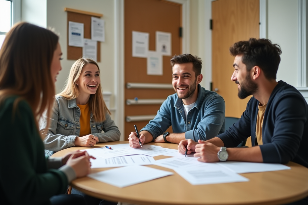 Trois étudiants discutant d