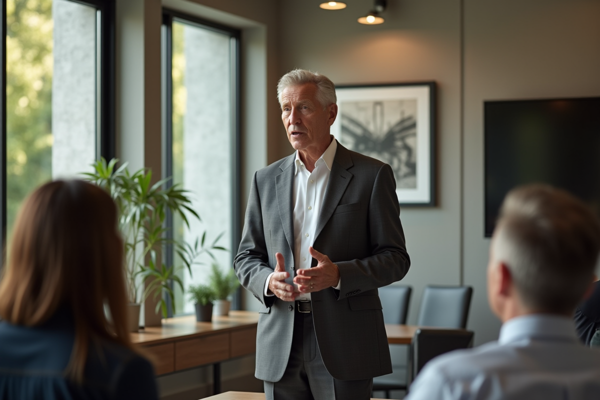 Homme en costume parlant lors d