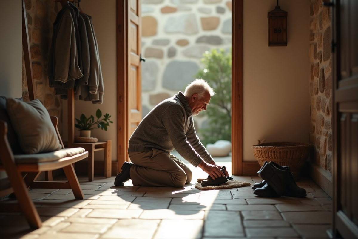 Homme âgé nettoyant l