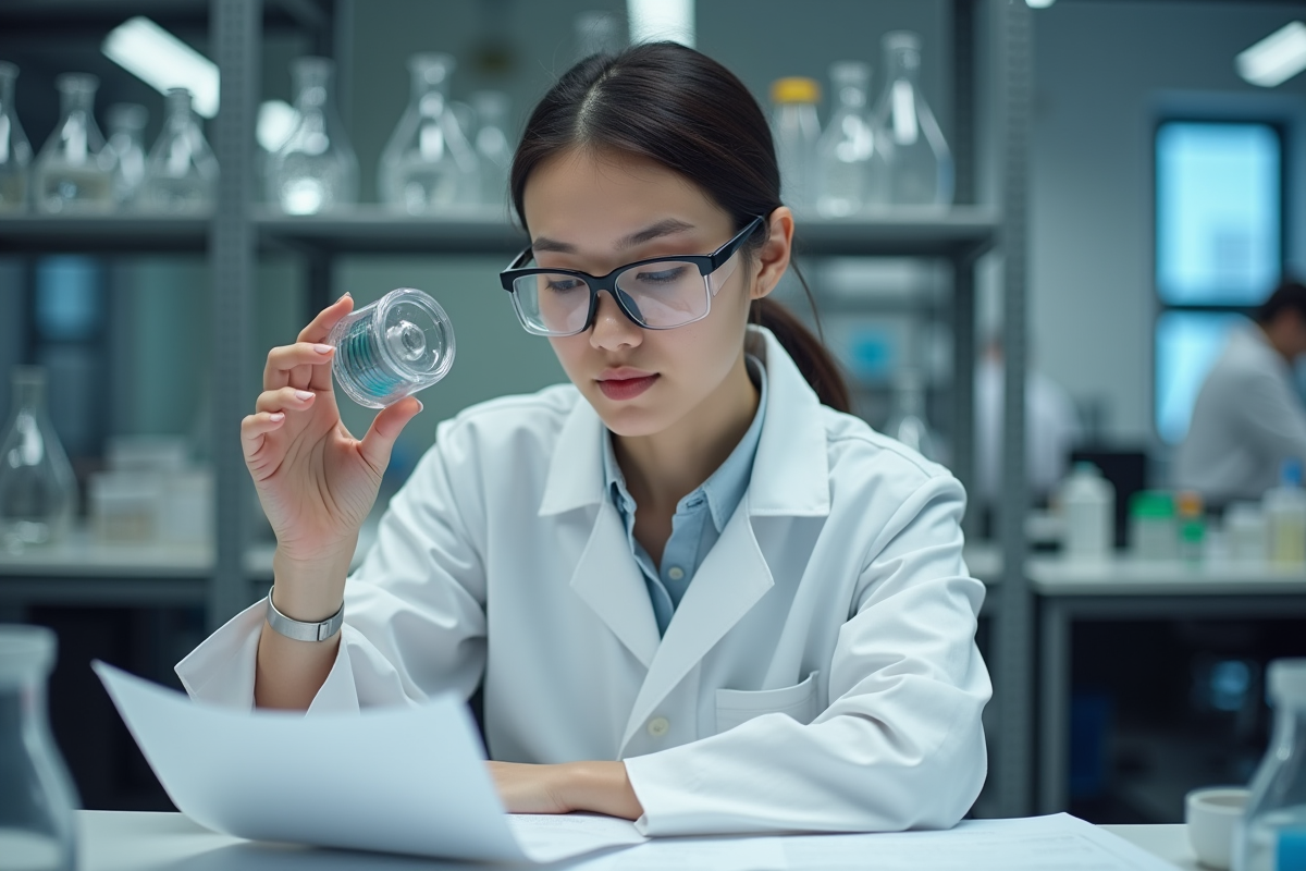 Jeune scientifique femme étudiant une pile à combustible