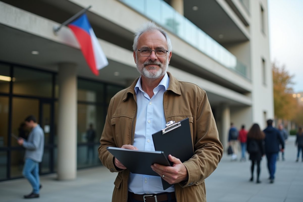 Professeur français devant l