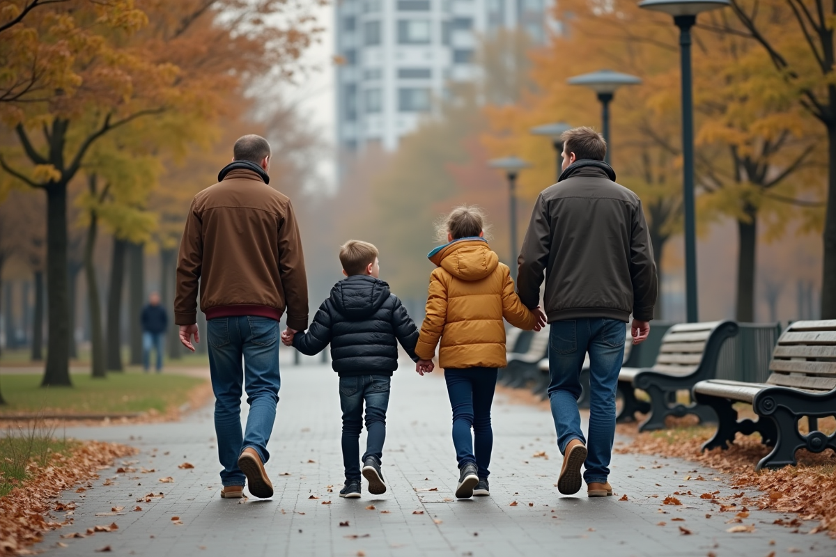 Groupe d adultes et jeunes marchant dans un parc en automne