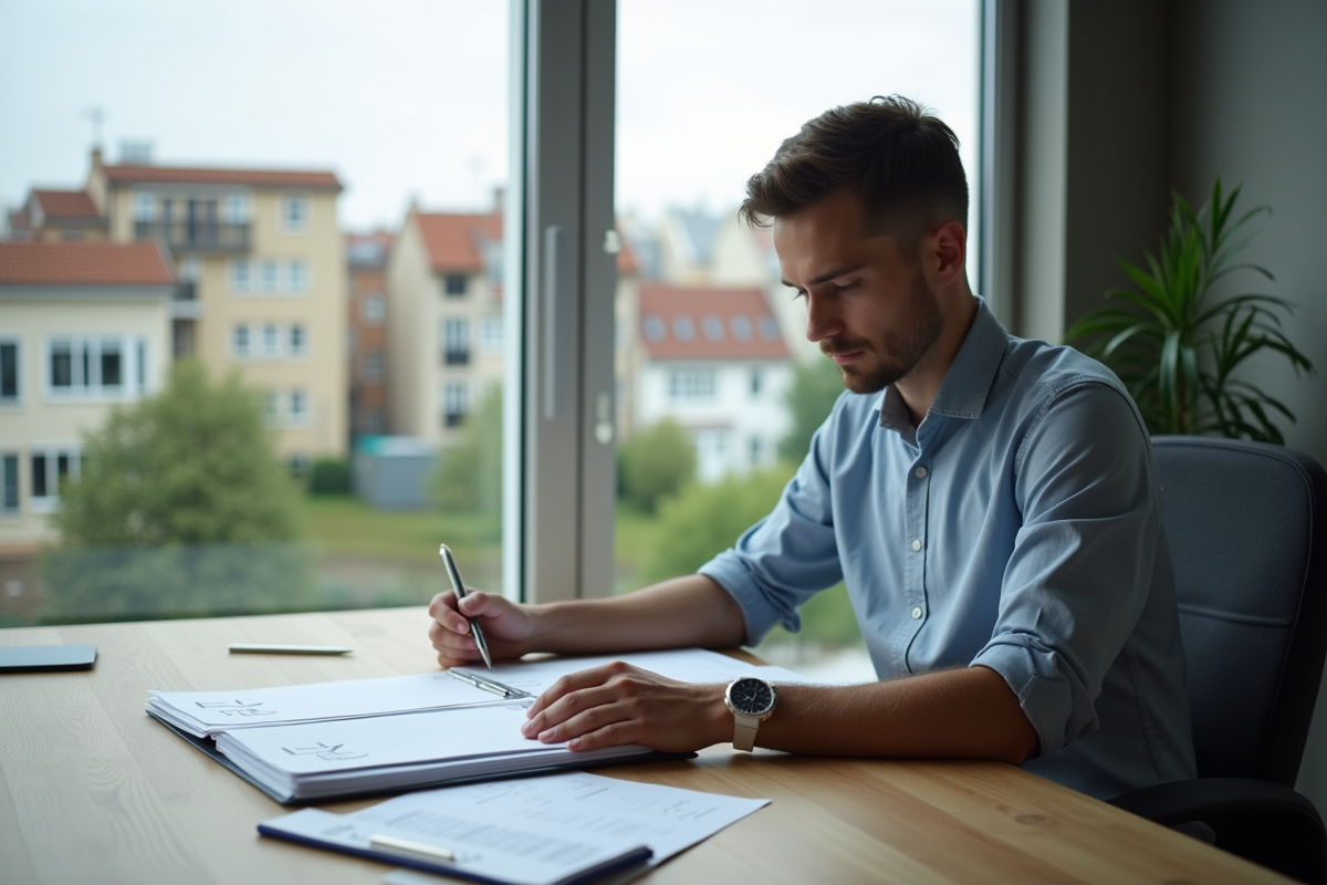Jeune urbaniste examinant des dossiers près d